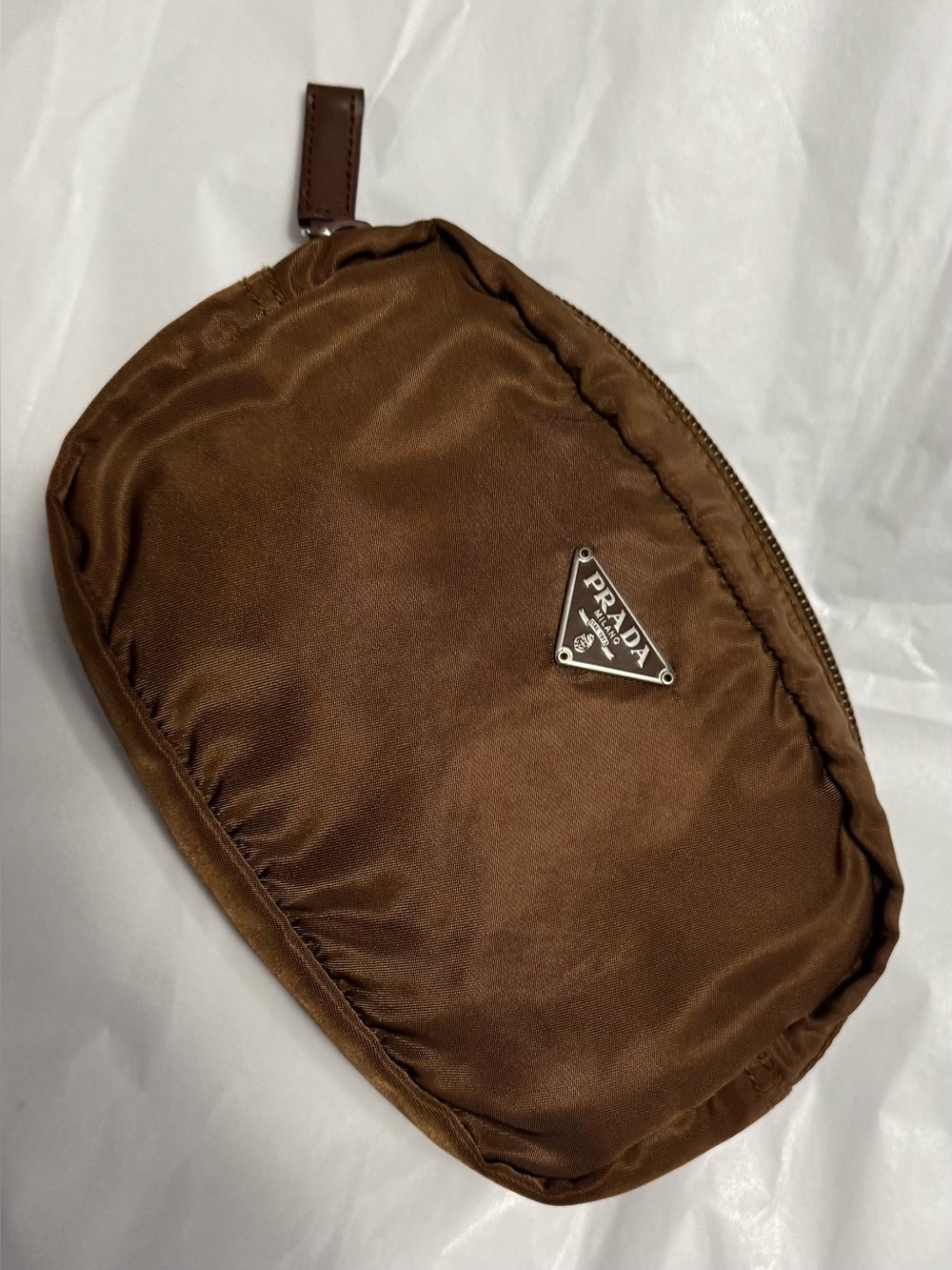 Prada AUTHENTIC Vintage Nylon Brown Logo Triangle Pouch Cosmetic Case Makeup Bag - Picture 2 of 16